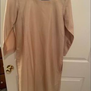 NEW BEIGE RAW SILK SALWAR KAMEEZ SHIRT SZ M